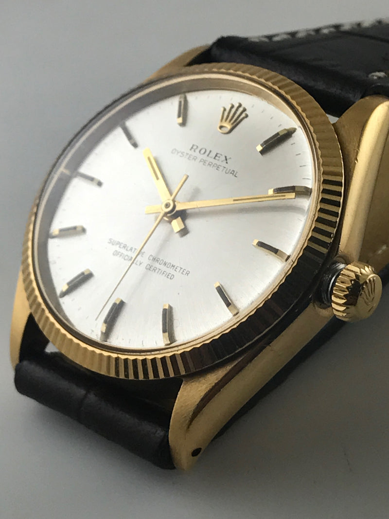 ROLEX Oyster Perpetual Wristwatch in 18K Yellow Gold w/ Rare Silver Dial - $30K VALUE APR 57