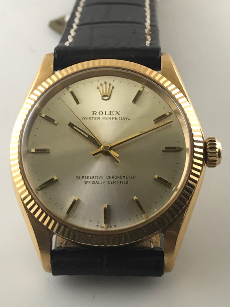 ROLEX Oyster Perpetual Wristwatch in 18K Yellow Gold w/ Rare Silver Dial - $30K VALUE APR 57