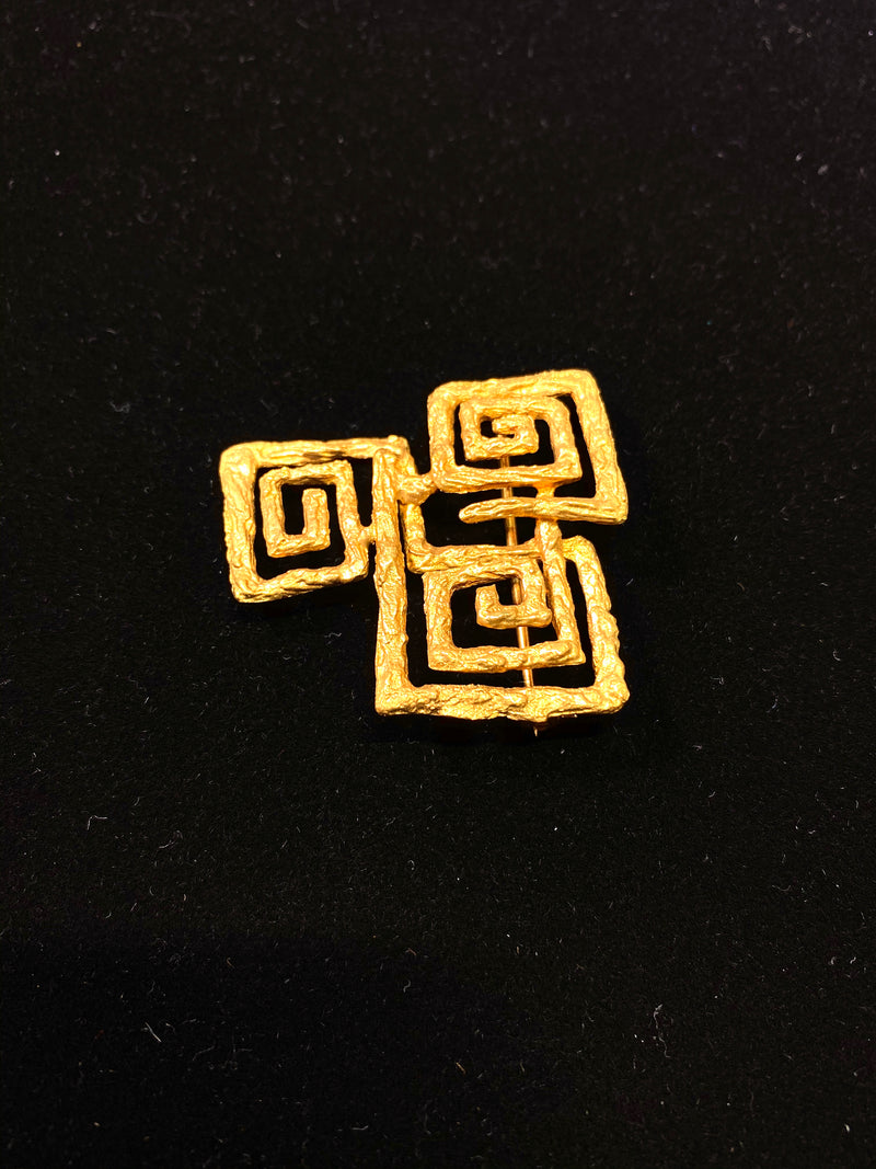 Lalaounis Style 1970s18K Yellow Gold Textured Greek Key Brooch/Pin w $13K COA!!} APR 57