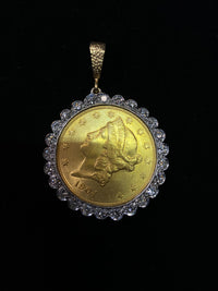 1904 22KYG $20 Liberty Coin Gem Condition w WG 25 Diamonds Pendant w $10K COA!!} APR 57