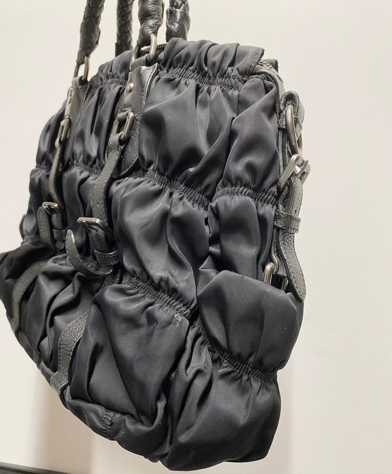 PRADA Tessuto Gaufre Black Nylon & Leather Tote Handbag