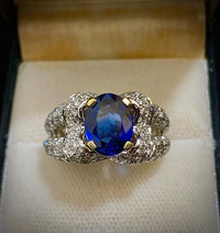 Unique Designer's 18K White Gold with Sapphire & 156 Diamonds Ring - $100K Appraisal Value w/CoA} APR57
