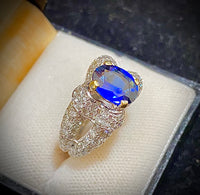 Unique Designer's 18K White Gold with Sapphire & 156 Diamonds Ring - $100K Appraisal Value w/CoA} APR57