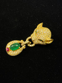 Cartier-Style Panther 18K Yellow Gold Brooch/Pin with 240 Diamonds, Emerald, Ruby, Sapphire, and Jadeite! - $50K Appraisal Value! APR 57