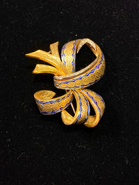 Vintage Italian Designer 18K YG 14-Diamonds Ribbon Brooch Pin - $20K VALUE APR 57
