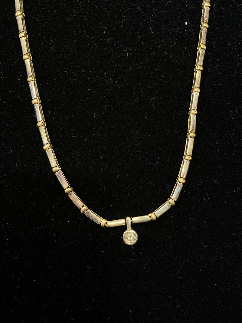 Designer YG/WG w 0.80 ct Diamond Pendant 2-Tone Bamboo Necklace w $15K COA !!!!} APR 57