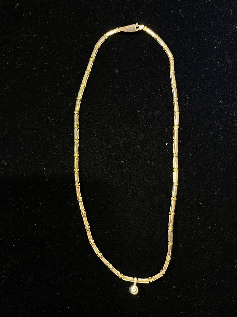 Designer YG/WG w 0.80 ct Diamond Pendant 2-Tone Bamboo Necklace w $15K COA !!!!} APR 57