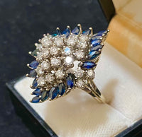 1940's Unique Designer's Solid White Gold with Sapphire & Diamond Cocktail Ring - $20K Appraisal Value w/CoA} APR57