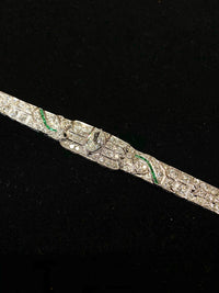 BEAUTIFUL Intricate Art Deco Platinum Bracelet w/ 160 Diamonds/Emerald - $200K APR Value w/ CoA! APR 57