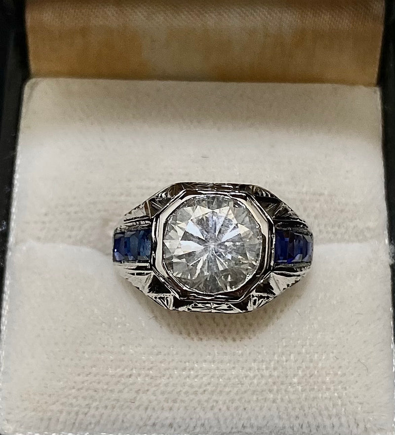 1910's Antique Design Solid White Gold with Diamond and Sapphire Filigree Ring - $60K Appraisal Value w/CoA} APR57
