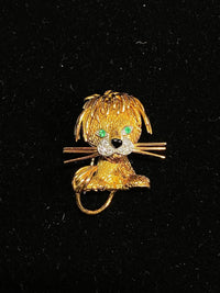Van Cleef & Arpels Vintage 18KYG Lion w Diamonds/Emerald Brooch/Pin w $40K COA!} APR 57