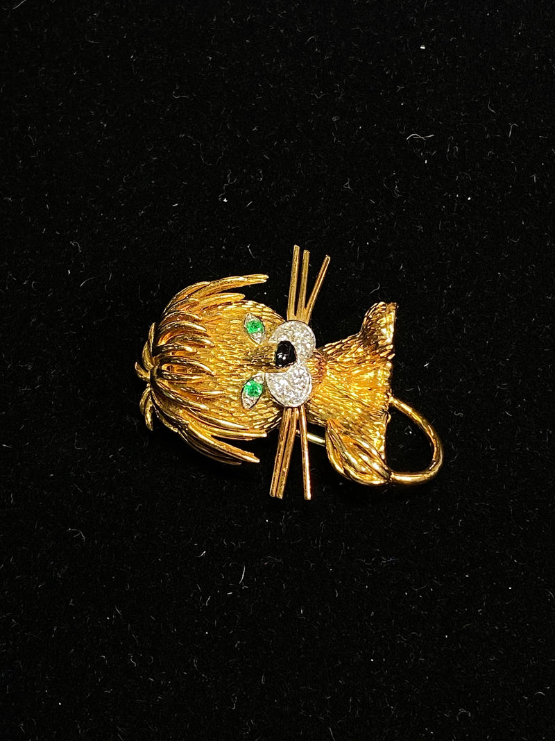 Van Cleef & Arpels Vintage 18KYG Lion w Diamonds/Emerald Brooch/Pin w $40K COA!} APR 57