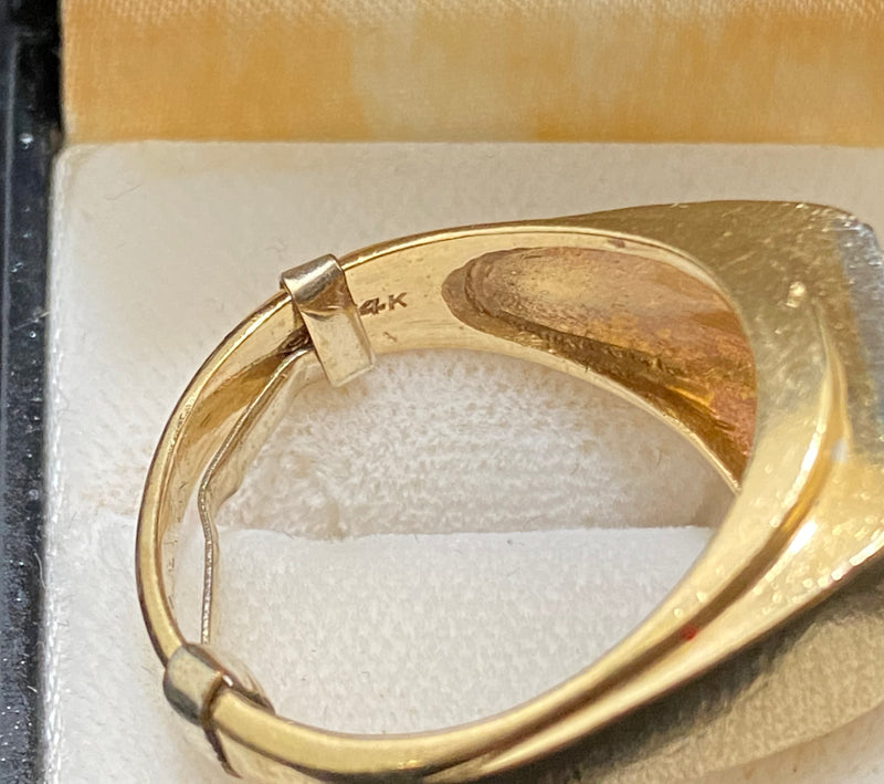 Unique Solid Yellow Gold 5-Diamond Signet Flat Top Ring - $10K Appraisal Value w/CoA} APR57