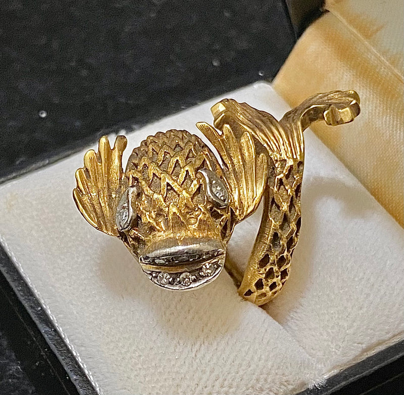 Ilias Lalaounis 18K Yellow Gold with 8 Diamonds Fish Ring - $15K Appraisal Value w/CoA} APR57