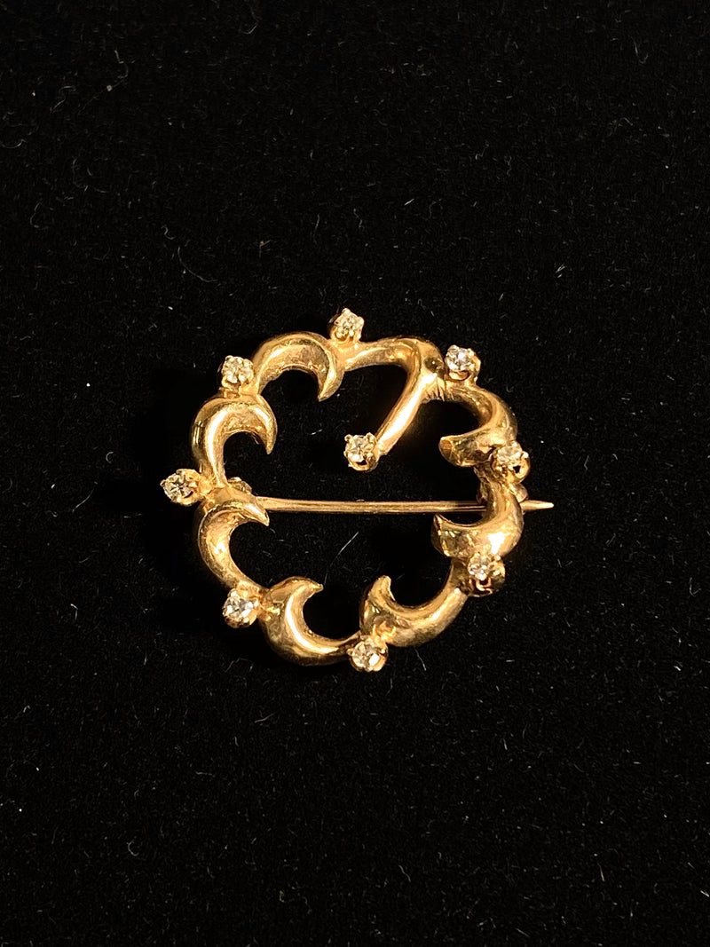 Vintage 1930s Unique YG 9 Diamonds Circular Floral Motif Brooch/Pin w $7K COA!!} APR 57