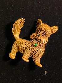 VCA Style 18KYG Textured Dog w Ruby/Emerald/Sapphire Brooch/Pin w $15K COA !!!} APR 57