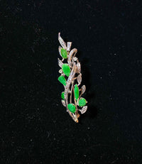 1940's Designer WG  Diamonds/Green Jades Leaves Motif Brooch/Pin w $6K COA !!!} APR 57