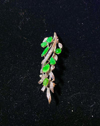 1940's Designer WG  Diamonds/Green Jades Leaves Motif Brooch/Pin w $6K COA !!!} APR 57