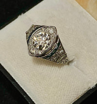 1920's Antique Platinum Old European Diamond & Sapphire Ring - $50K Appraisal Value w/CoA} APR57