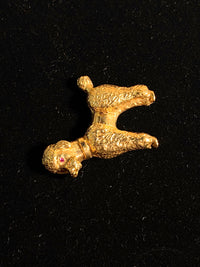 VCA Style YG Textured Poodle Puppy Ruby Eyes Vintage 1940's Brooch/Pin w 8K COA} APR 57