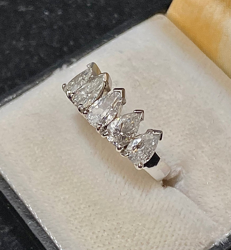 Designer Solid White Gold 5 Pear-cut Diamond Ring - $30K Appraisal Value w/CoA} APR57