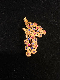VCA-Style Vintage 1940's Yellow Gold Sapphire Ruby Floral Spray Brooch Pin - $12K VALUE APR 57