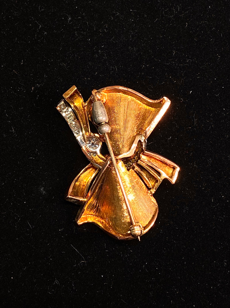 1940s Vintage White/Yellow Gold Fluted 30 Diamonds Bow Brooch/Pin w $25K COA !!} APR 57