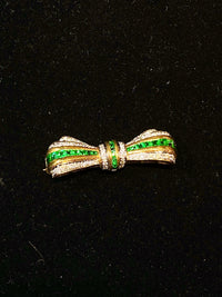 Cartier-Style Vintage 14K YG Bow Brooch Pin w/ 46 Diamonds and 25 Emeralds - $20K VALUE } APR 57