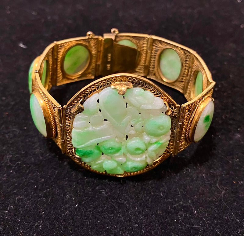 Vintage Jade & Gold Bracelet / Solid 14K Yellow Gold / VTG Chinese Jade  Bracelet / Hinged Bracelet - Etsy Finland