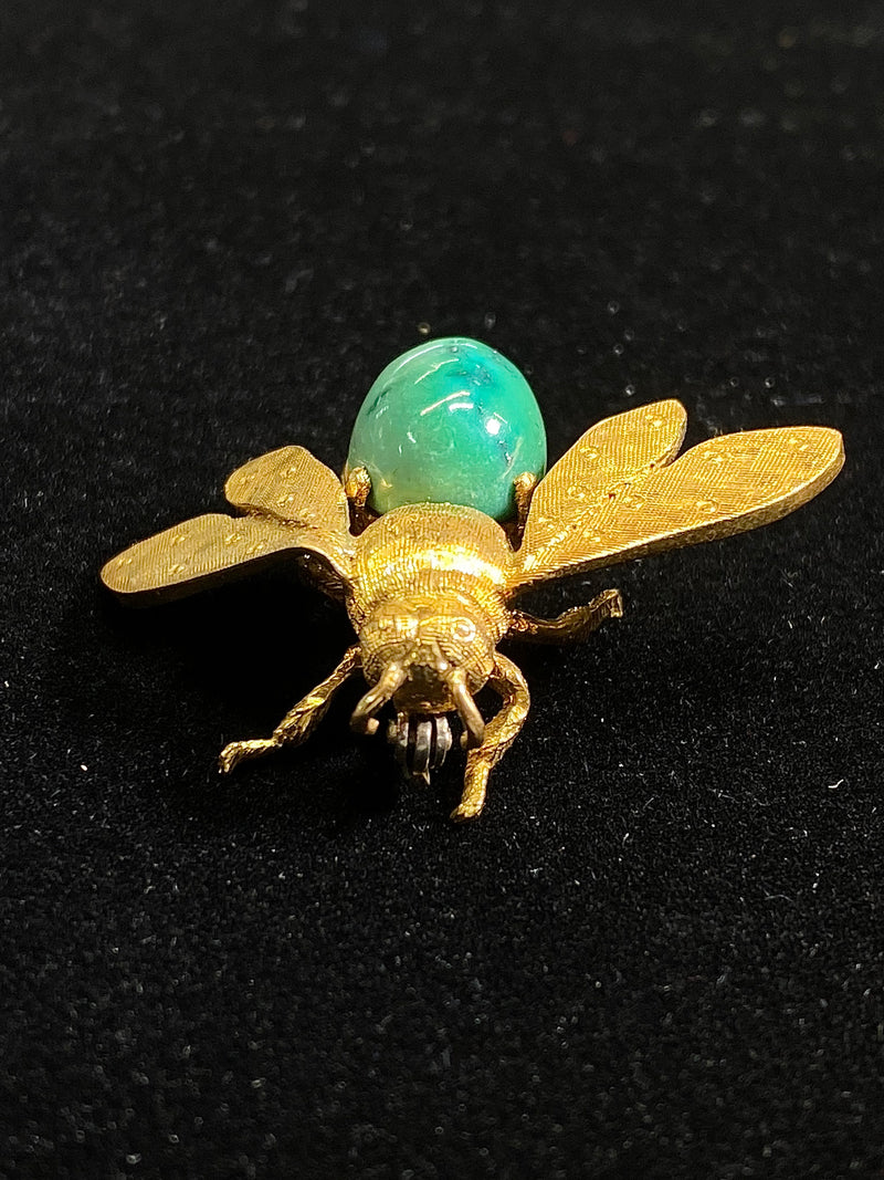 Very Intricate Design 18KYG Turquoise Baby Bumble Bee Brooch/Pin w $10K COA !!} APR 57