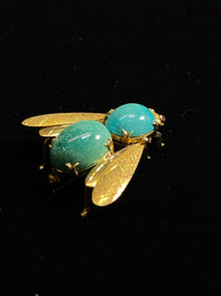 Very Intricate Italian Design 18KYG Turquoise Bumble Bee Brooch/Pin w $16K COA} APR 57