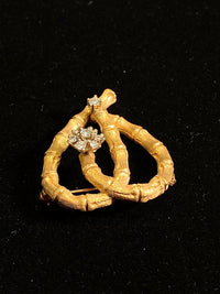 Designer's YG 8 Diamonds Textured Bamboo Heart Shape Brooch/Pin w $15K COA !!!} APR 57