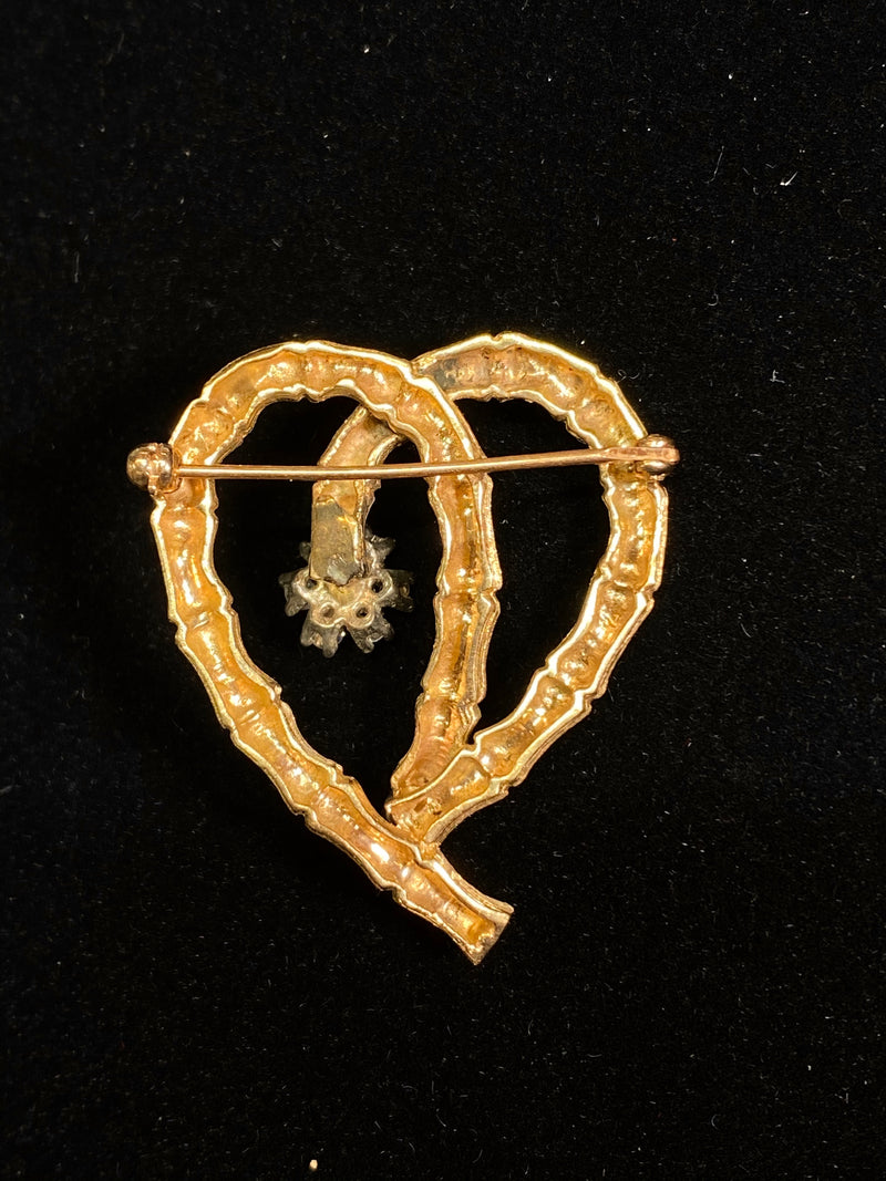 Designer's YG 8 Diamonds Textured Bamboo Heart Shape Brooch/Pin w $15K COA !!!} APR 57
