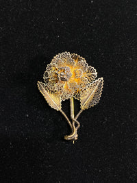 Very intricate Design Sterling GPT Open Filigree Rose Brooch/Pin w $1.5K COA !!} APR 57