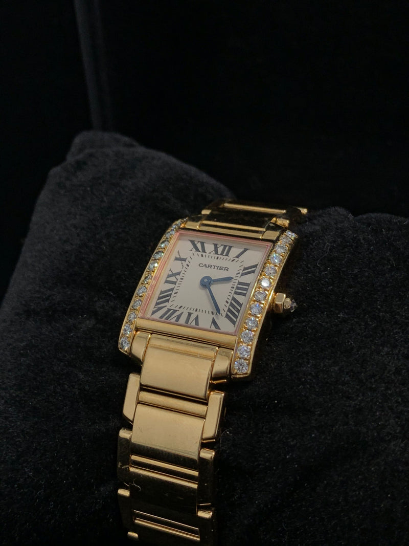 CARTIER Tank Francaise Ladies 18K Yellow Gold Watch w/ 25 Diamonds! - $35K APR w/ CoA✓ APR 57