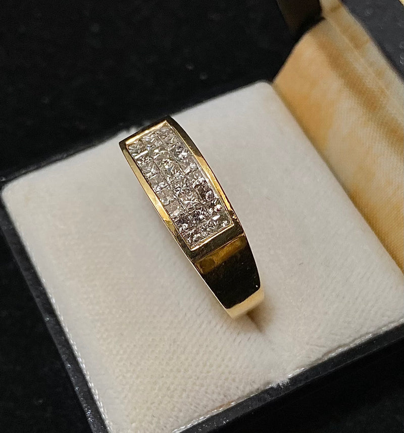 Contemporary Designer Solid Yellow Gold with Princess Diamond Band Rin