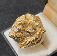Unique Designer's Lion Head Solid Yellow Gold with 3 Diamonds Ring - $12K Appraisal Value w/CoA} APR57