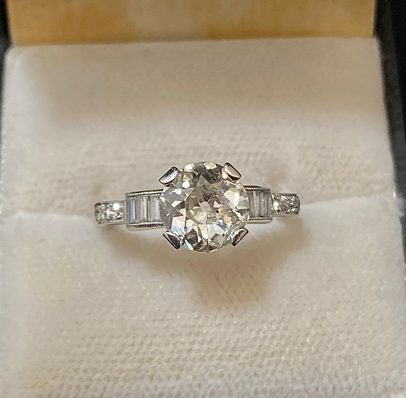 1920's Antique Design Platinum Old Mine Diamond Engagement Ring - $30K Appraisal Value w/CoA} APR57