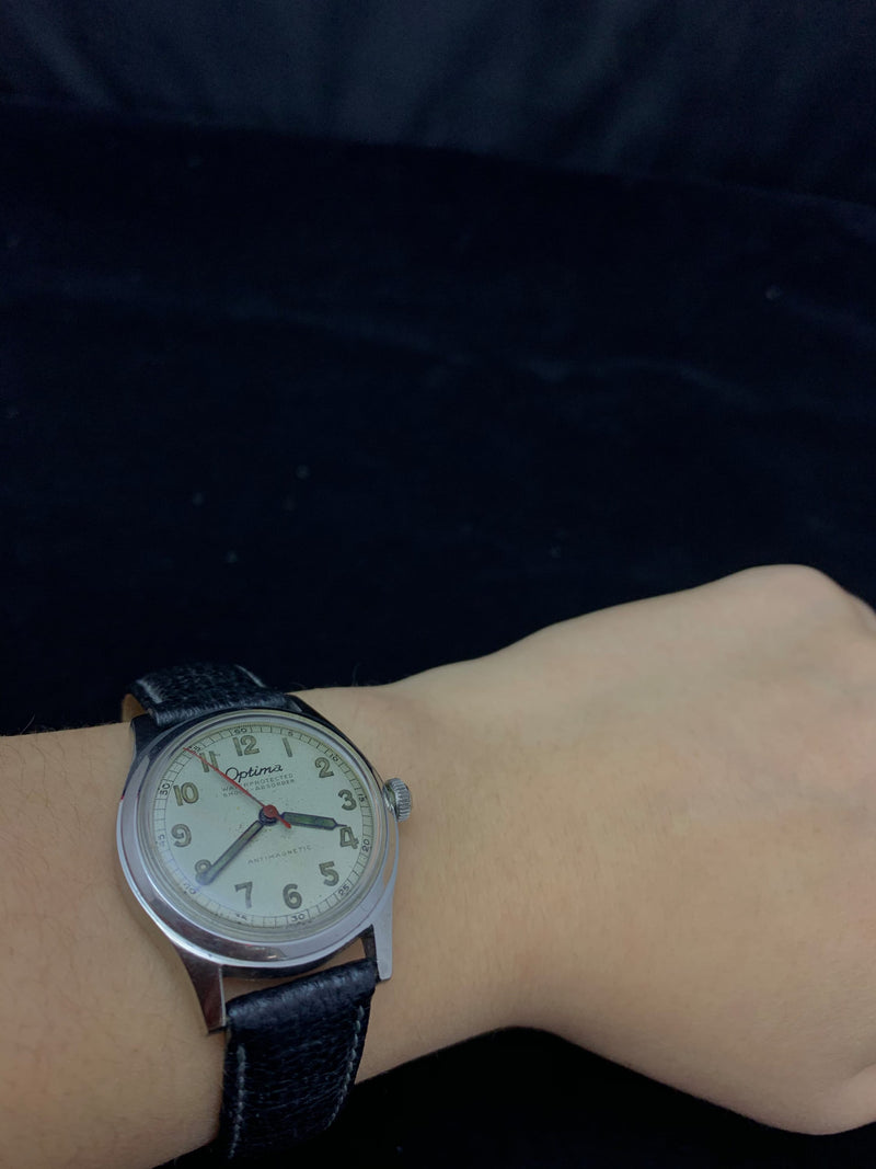 OPTIMA Vintage circa 1940s Military Style Stainless Steel Wristwatch - $5K APR Value w/ CoA! APR 57