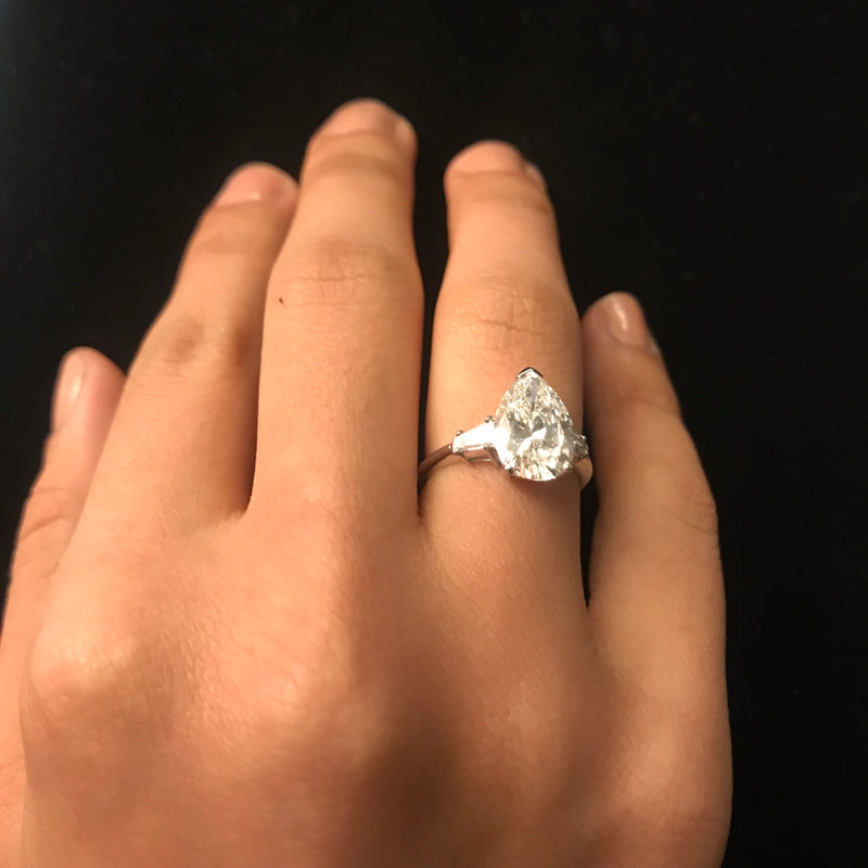 BEAUTIFUL 3-Diamond Pear Shaped Engagement Ring on Platinum - $95K Appraisal Value! ✓ APR 57