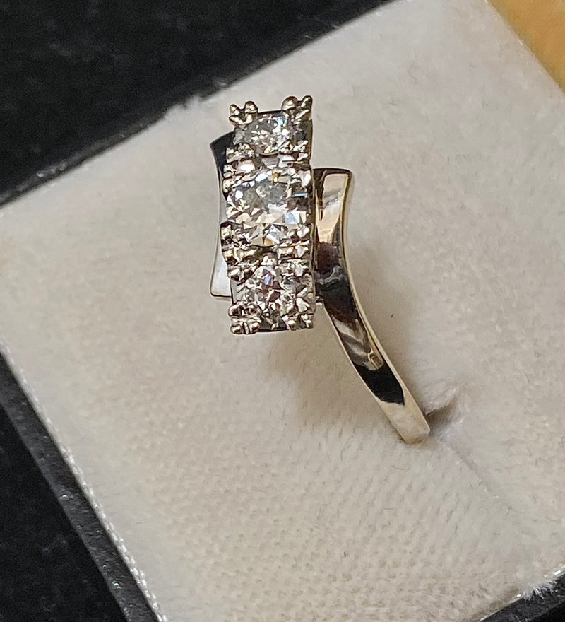 1920's Antique Unique Solid White Gold 3-stone Diamond Ring - $6K Appraisal Value w/CoA} APR57