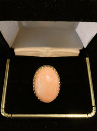 1940's Designer 30 cts Cabochon Pink Coral Solid Yellow Gold Ring $7K APR w/CoA} APR 57