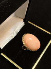 1940's Designer 30 cts Cabochon Pink Coral Solid Yellow Gold Ring $7K APR w/CoA} APR 57