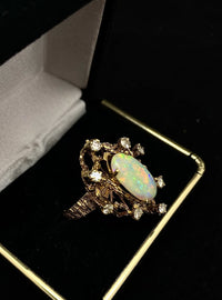 1940's Antique Designer Solid Yellow Gold Opal and Diamond Ring - $13K Appraisal Value w/ CoA! APR 57