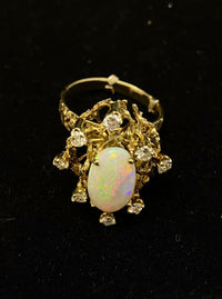 1940's Antique Designer Solid Yellow Gold Opal and Diamond Ring - $13K Appraisal Value w/ CoA! APR 57