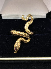 1950's Bvlgari Style Design Solid Yellow Gold Snake Ring with 2 Rubies! - $6K Appraisal Value w/ CoA! APR 57