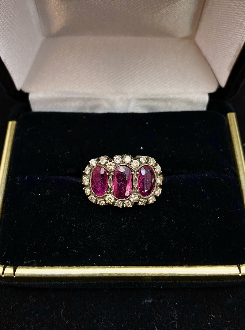 1880's Victorian Design 18K Rose and White Gold 3 Ct. Ruby & 1 Ct. Diamond Ring - $30K Appraisal Value w/CoA! APR 57
