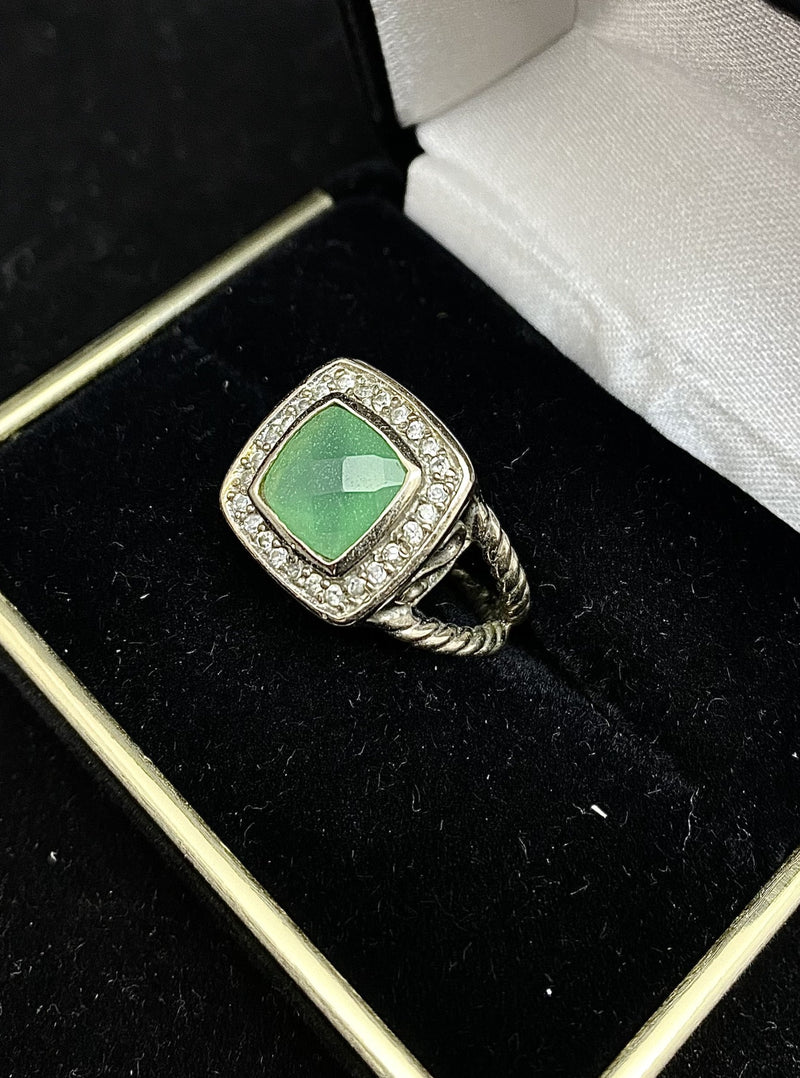 David Yurman Style Sterling Silver Ring with 5 Ct. Jade & 26-Diamond Ring - $6K Appraisal Value w/ CoA! APR 57