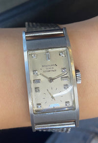 PATEK PHILIPPE for TIFFANY & CO. Vintage 1940's Platinum Curvex Wristwatch w/ 11 Diamonds! - $150K Appraisal Value w/ CoA! ✓ APR 57