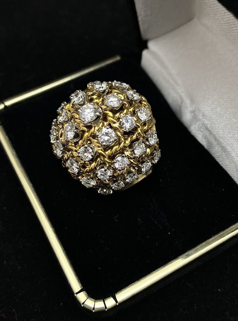 1940's VCA-Style 18K Yellow Gold Dome-Shaped Ring w/ 35 Diamonds! - $35K Appraisal Value w/ CoA! APR 57